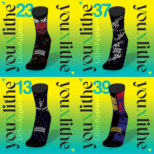 YOU X LITHE | CALCETINES PERSONALIZADOS BLACK SKULL | 4 PACK